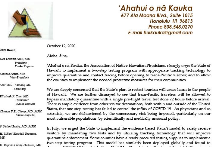 Hawaiian physicians ask governor to rethink incoming traveller program